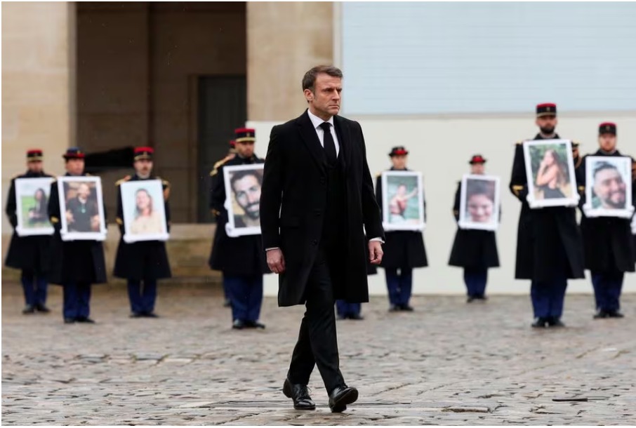 Macron pays tribute to French killed on Oct 7 attack