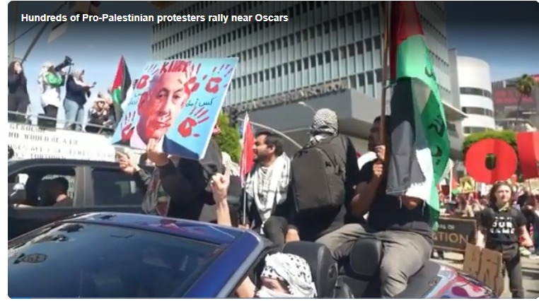 Hundreds of Pro-Palestinian protesters rally near Oscars